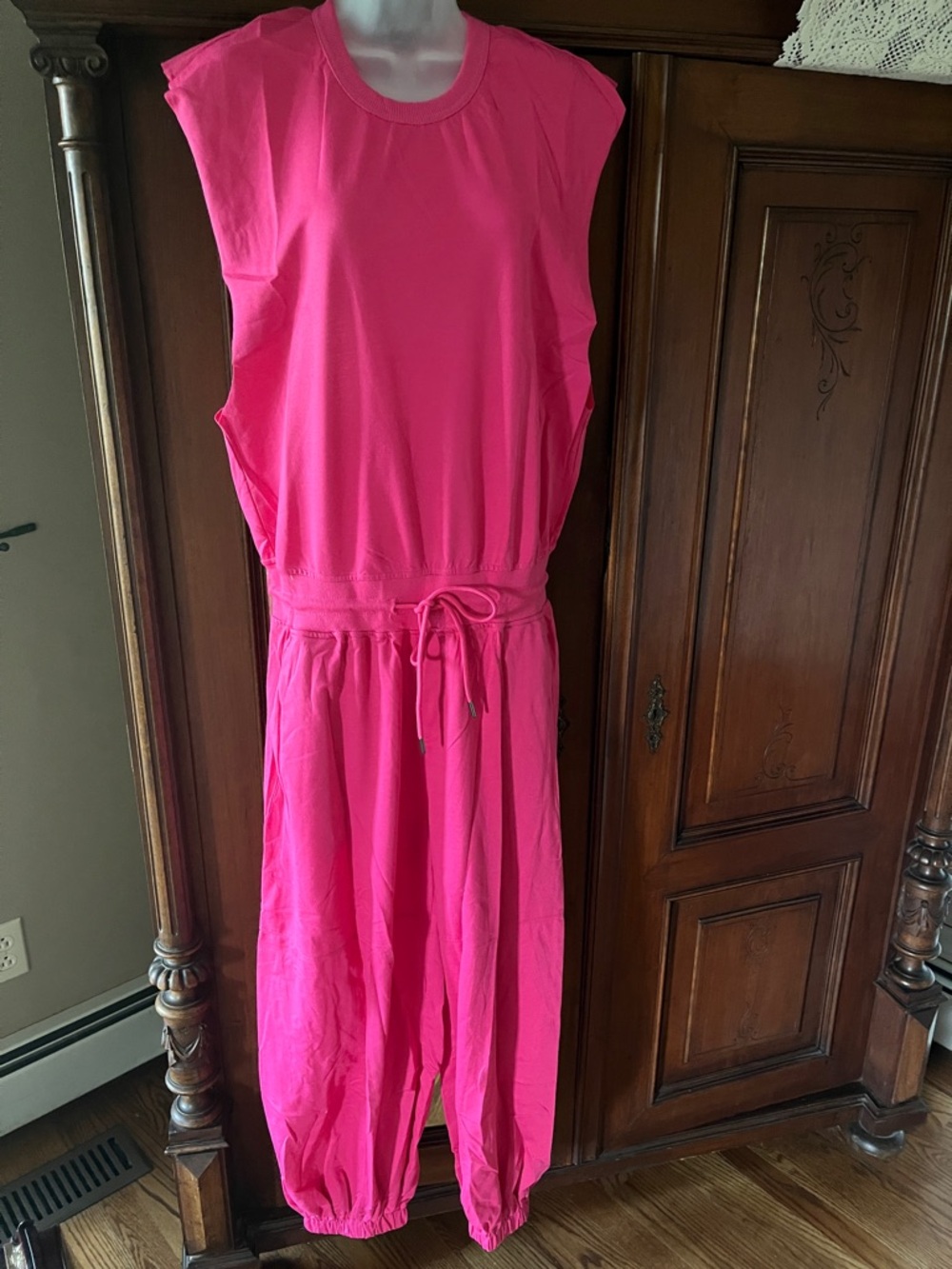 Women’s Hot Pink Sleeveless Jumpsuit with Drawstring Waist